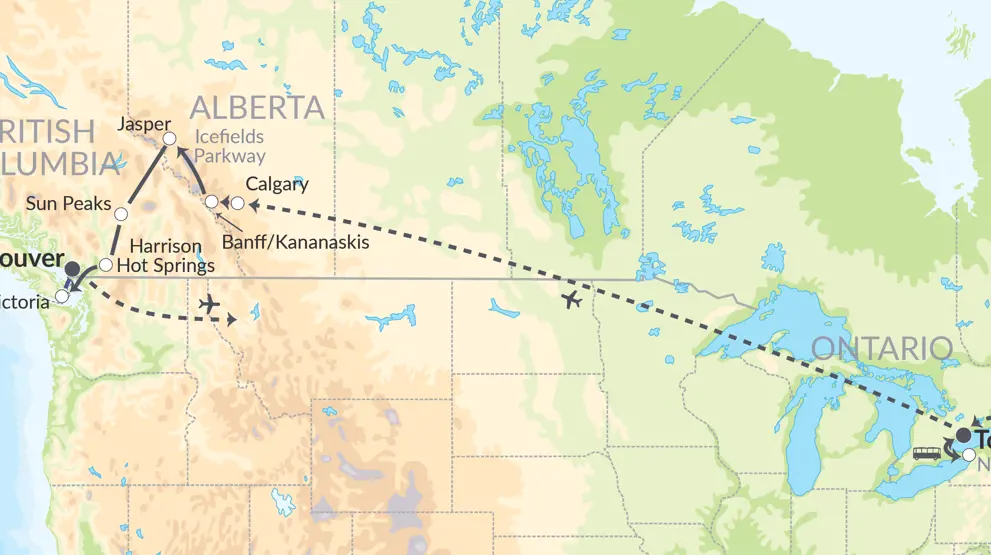 Kør selv rejseforslag med Niagara Falls og det vestlige Canada.